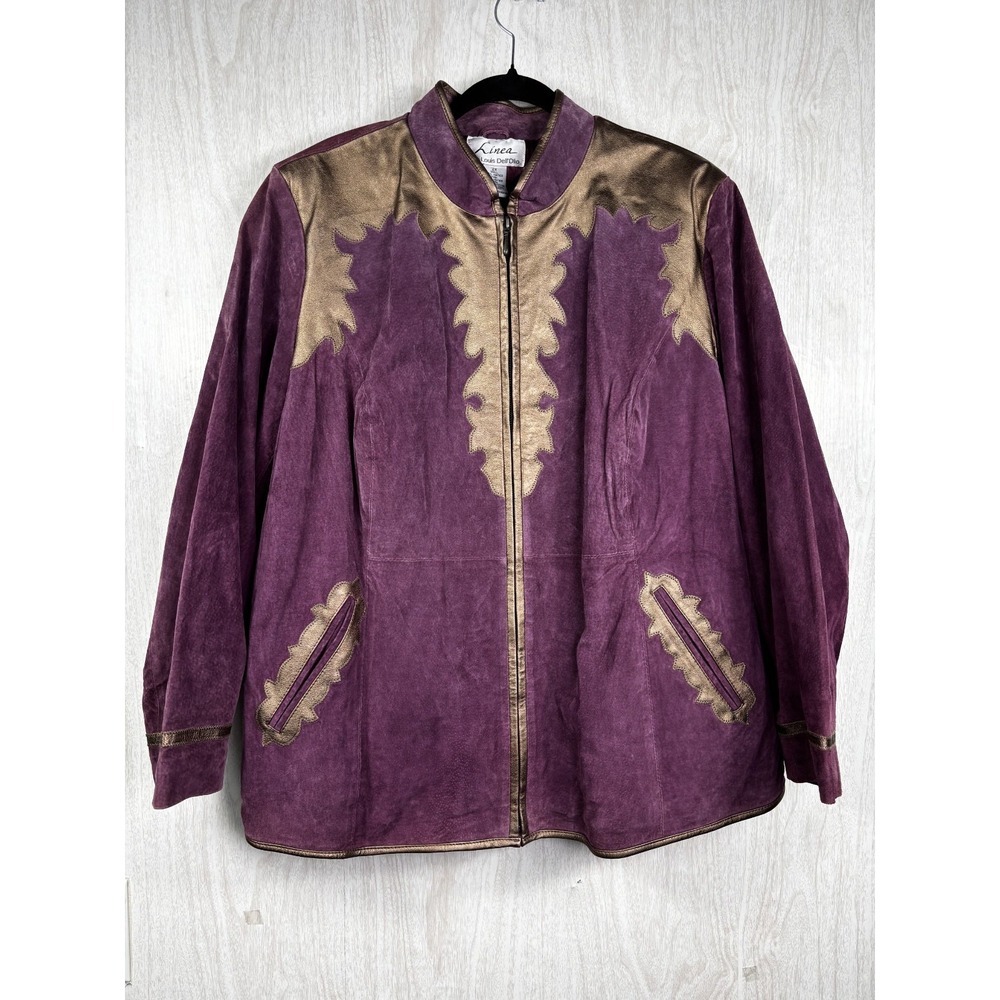 Linea Louis DellOlio Suede Jacket Plum Gold Detail NWT Womens 2XL Luxe Chic - Picture 2 of 8